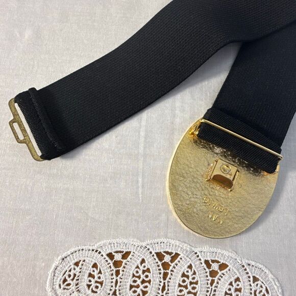 Vintage Nan Lewis Black & Gold Sculptural Enamel Buckle Belt | 1980s Modernist S main image 4